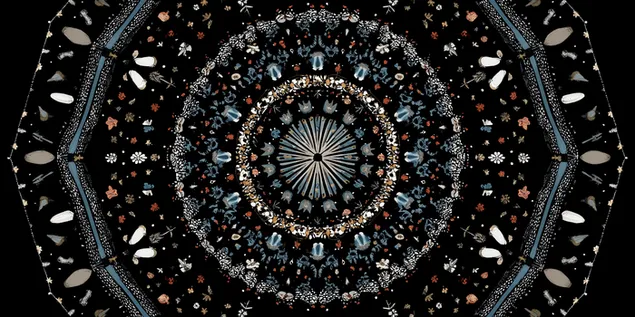 Mandala cósmico con motivos florales y celestiales 2K fondo de pantalla