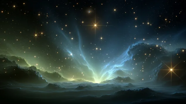 Kozmična meglica z bleščečimi zvezdami in svetlobo 2K ozadje