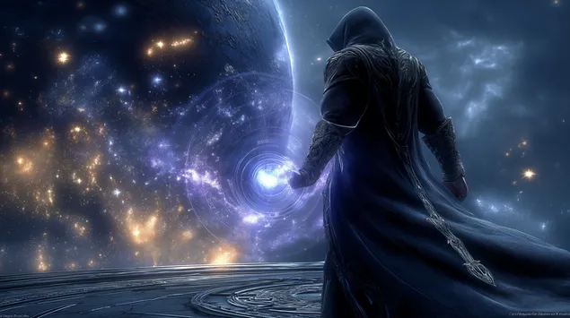 draoi cosmach ag scaoileadh cumhachta faoi speir realtach ioslodail