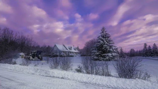Casa de campo en invierno HD fondo de pantalla