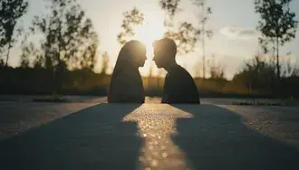 romanticky polibek pri zapadu slunce pro par stahnout