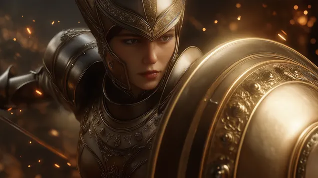 Отважная воительница в королевском боевом снаряжении 2K обои