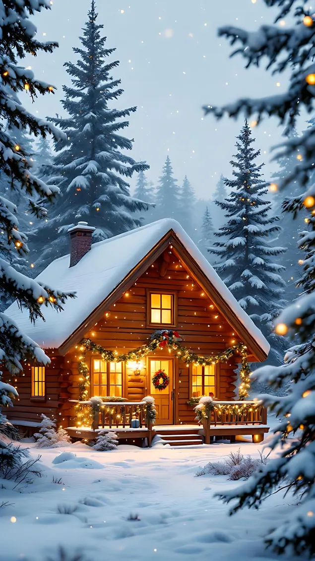 cozy cabin in snowy winter forest download