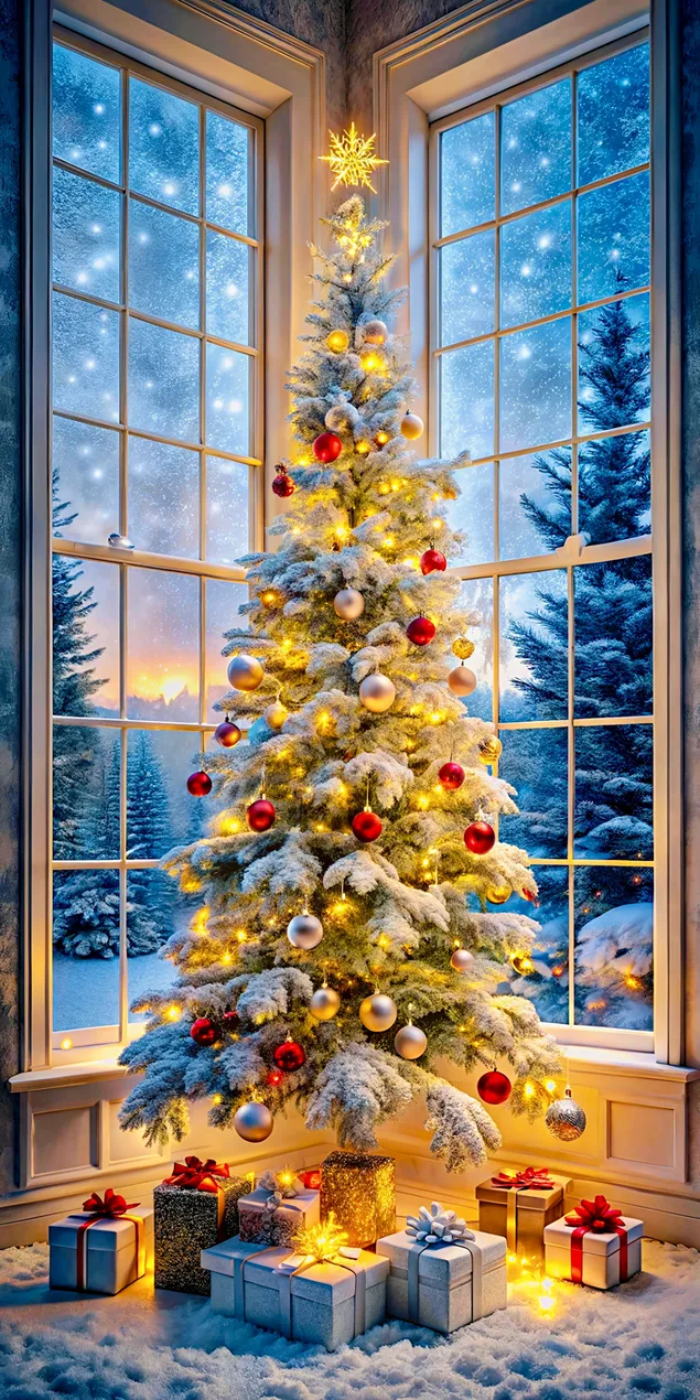 mysiga julgransdekorationer i en snoig fonsterscen ladda ner