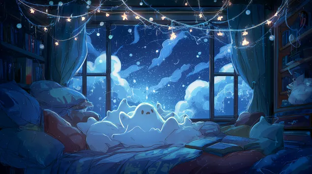 byeoli bicnaneun bam punggyeongeul barabomyeo cimdaee nuweo issneun aneughan yuryeong daunrodeu