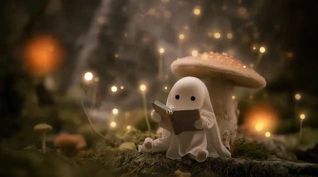 Libër Leximi i Fantazmës Komode nën Kërpudha në Pyll 2K sfond