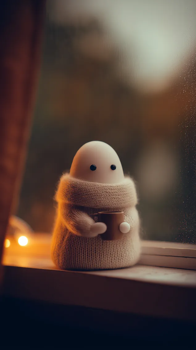 utulny duch s teplou satkou drzi hrncek pri okne stiahnut