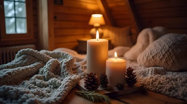 gesellige winteraand: kerse, kombers & dennebolle aflaai