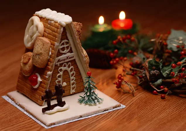 creative a-frame gingerbread house with candles and boughs of holly download