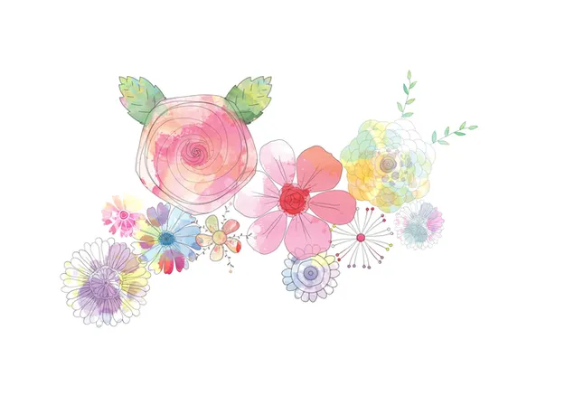 Creative watercolor flowers artwork 2K wallpaper