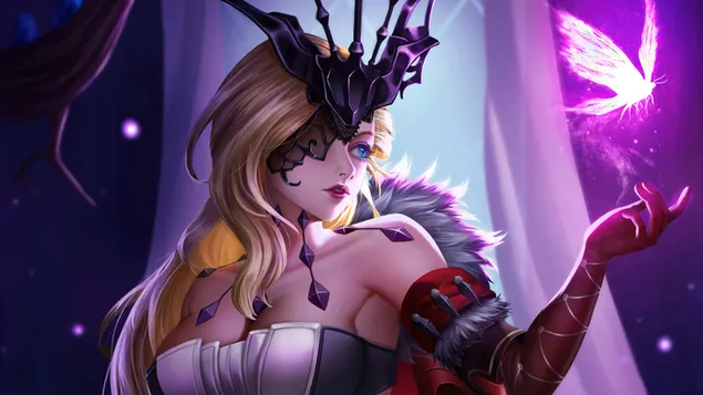 Páipéar balla Cailleach Lasair Crimson 'La Signora' - Tionchar Genshin (Físchluiche Anime)4K