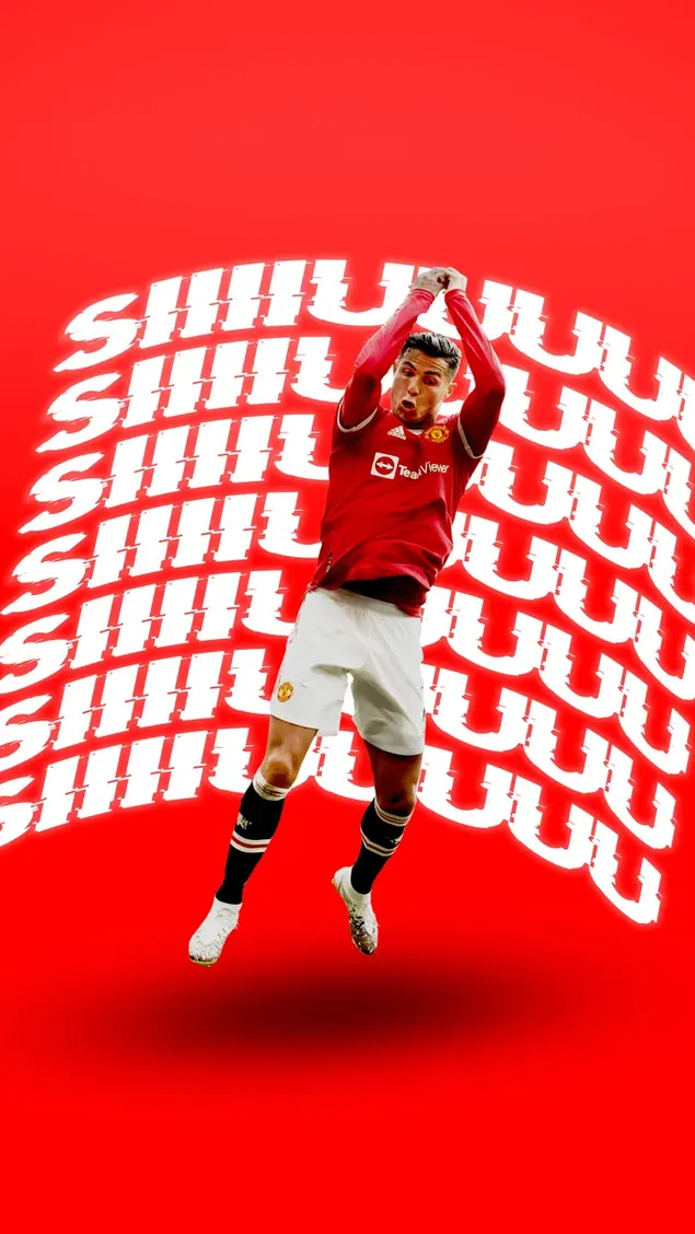 Selebrasi gol ''Siiiiuuuu'' Cristiano Ronaldo dengan jersey tim Manchester United unduhan