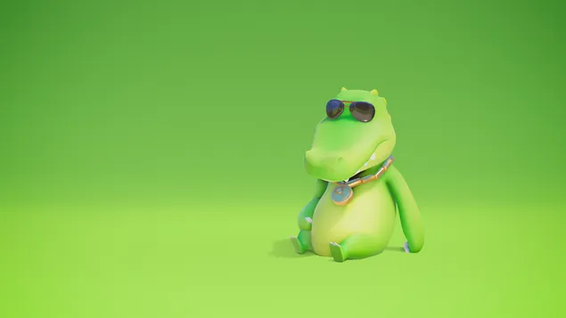 רקע ירוק תנין עם שרשרת זהב צבע ירוק עם משקפיים שחורים 2K טפט