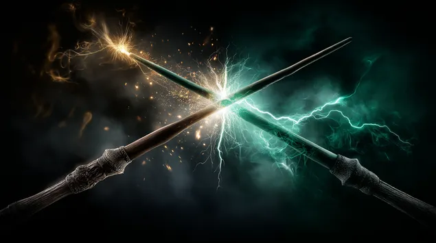 prekrizene magicke prutiky uvolnuju mocny bleskovy stret stiahnut