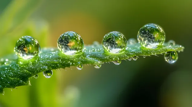 Tapeta Krištáľovo čisté kvapky vody na liste v zobrazení makro 8K