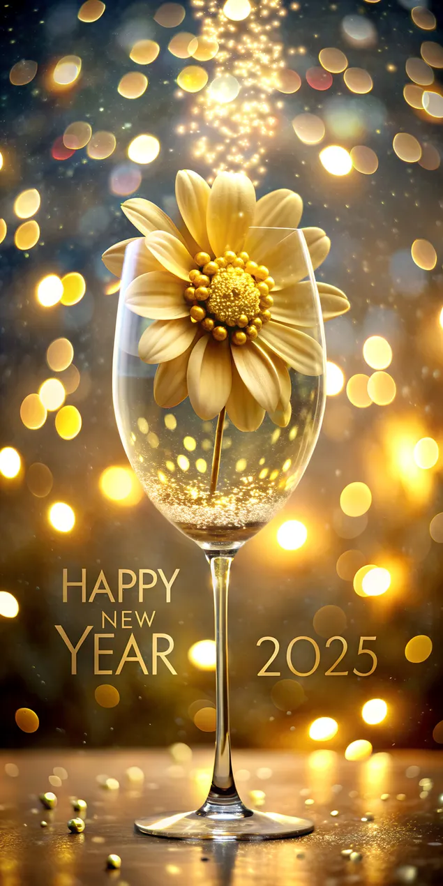 گل کریستالی مملو از حباب های طلایی برای یک جشن زیبا در سال نو 2025 کاغذدیواری  2K