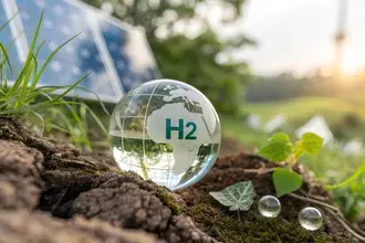 Kristallen bol van schone waterstofenergie voor een duurzame toekomst 4K achtergrond