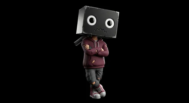 Cubeman amb jaqueta vermella espera sol el fons d'escriptori 4K fons de pantalla