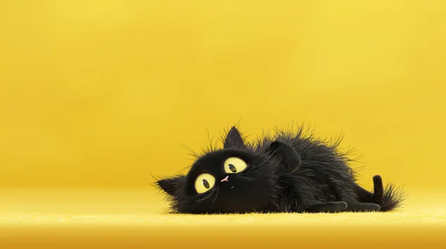 utelias porroinen musta kissanpentu keltaisella pohjalla lataa