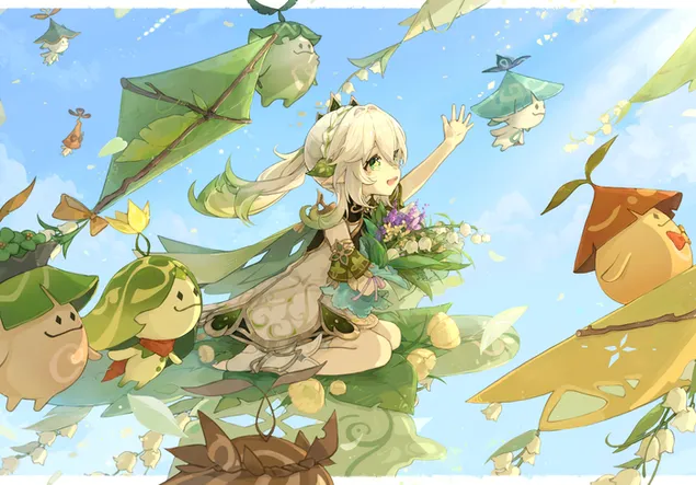 leuk animemeisje naida vliegt | ganshin-effect download