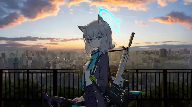 Nettes Anime-Mädchen mit ihrer Waffe 4K Hintergrundbild