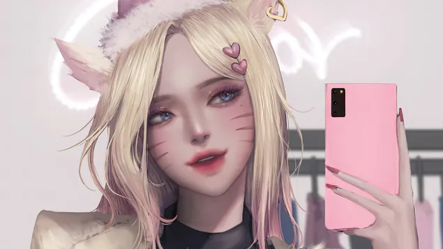 Słodka Azjatka „Ahri” Selfie — League of Legends (LOL) 4K tapeta
