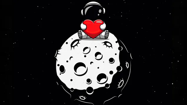 Astronot lucu duduk di planet dengan hati di pangkuan unduhan