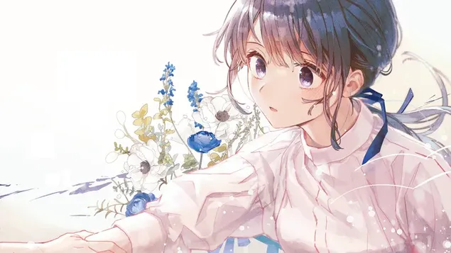 Oulike blosende meisie 2K muurpapier