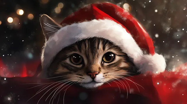 Ljubka mačka v božični obleki 4K ozadje