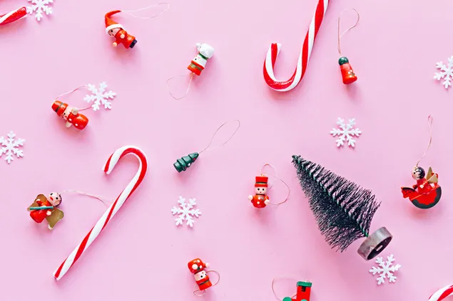 Cute Christmas ornaments in pink background