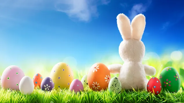 Cute Easter Bunny with Colorful Eggs