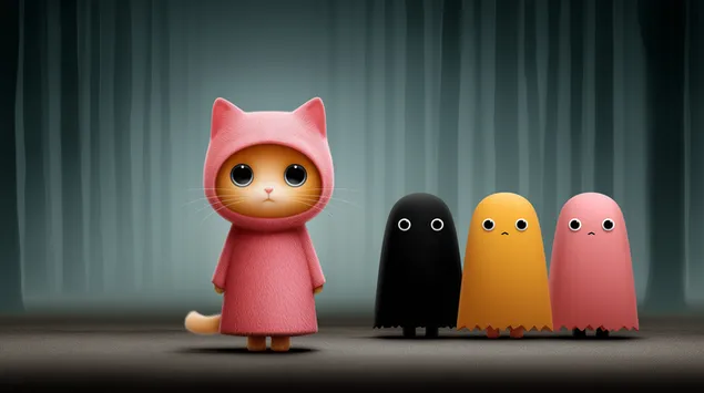 sopo kissahahmo ja salaperaisia hahmoja metsamaisemassa lataa