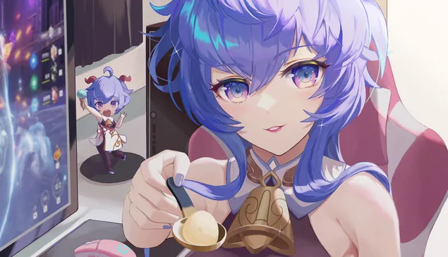 Ganyu lucu mata biru cantik | Dampak Ganshin 4K wallpaper