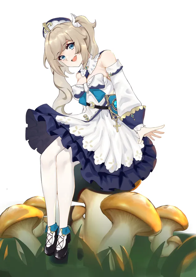 ragazza carina barbara seduta su un grosso fungo | impatto ganshin scarica