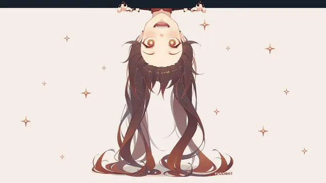 Páipéar balla Cailín gleoite Hu Tao droim ar ais | Tionchar GanshinHD