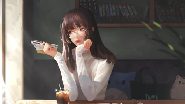 linda chica en cafe 4K fondo de pantalla