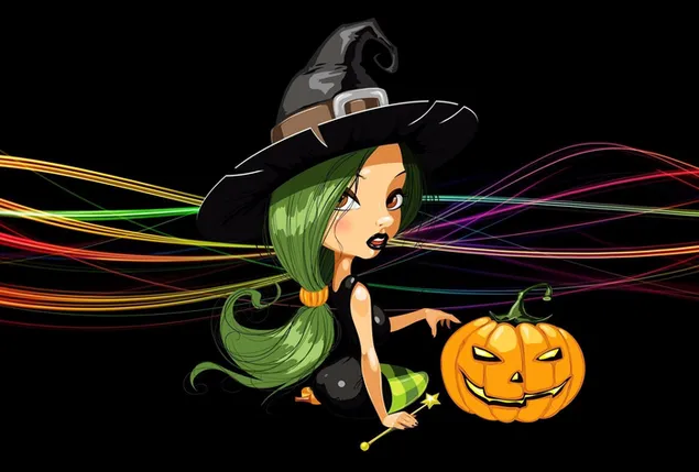 Cute green haired witch