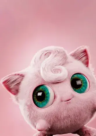 영화 포켓몬스터 명탐정 피카츄에서 핑크색 녹색 눈을 가진 귀여운 Jigglypuff 2K 배경화면