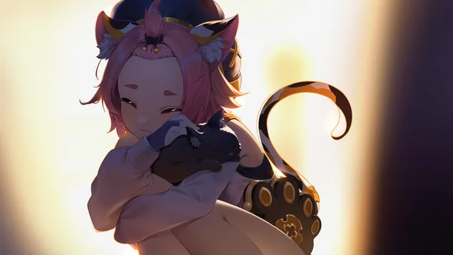 Aranyos kis macska lány Diona | Ganshin hatás 8K háttérkép