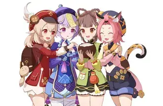 Niñas lindas de Ganshin Impact 4K fondo de pantalla