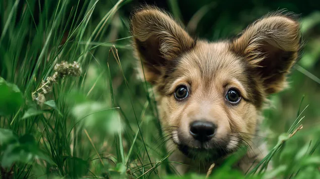 qenush i vogel i lezetshem i fshehur ne bar te gjate te gjelber nga afer shkarkim