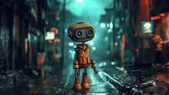 Tapeta Roztomilý malý robot zkoumá déšť 2K