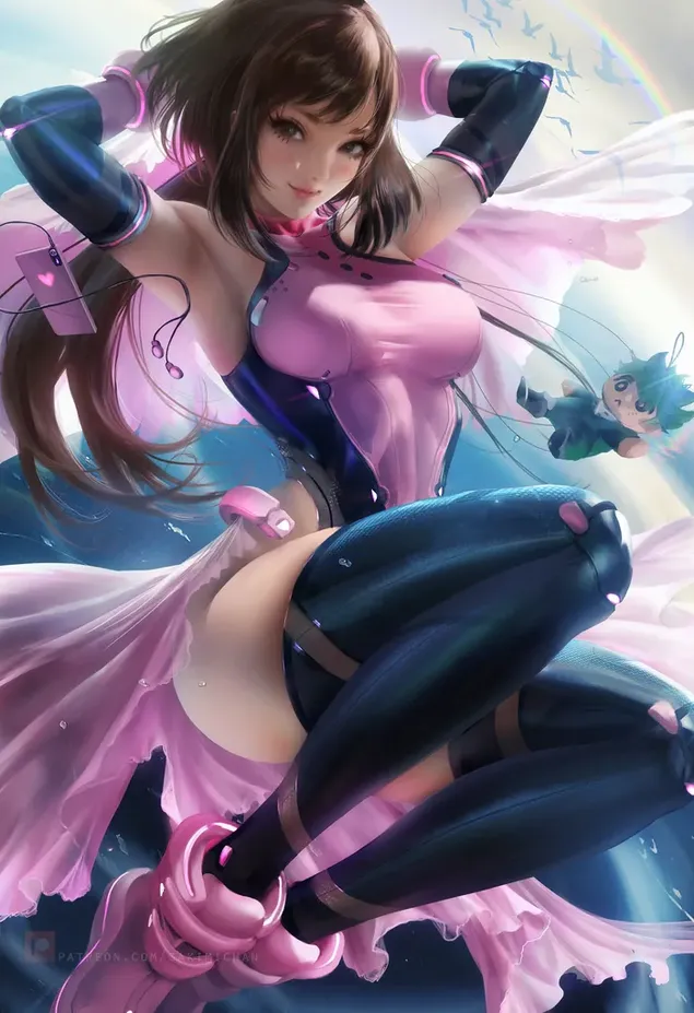 pingkeu deureseu beulraeg yangmal pingkeu sinbale hyudae jeonhwae hedeuponeul cagyong haneun areum daun aenimeisyeon sonyeoyi gwiyeoun moseub daunrodeu