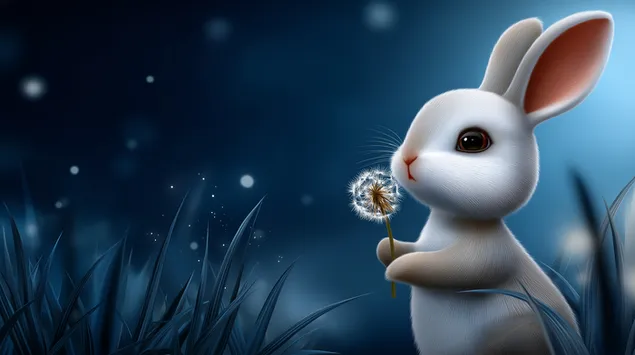 Lepur i lezetshëm që mban luleradhiqe në peizazhin e magjepsur të natës 2K sfond