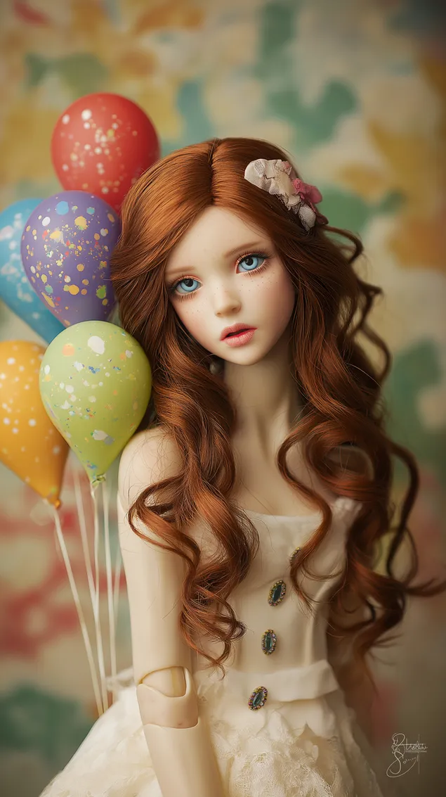 Ταπετσαρία Χαριτωμένη κοκκινομάλλα κούκλα με μπλε μάτια HD