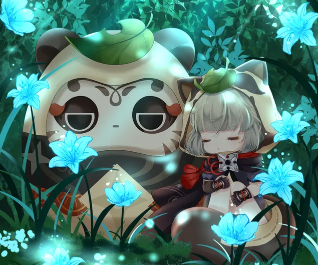 Oulike Sayu wat stadiger ry oor haar Daruma-pop | Ganshin impak 2K muurpapier