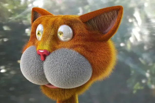 Sikap lucu dari kucing oranye yang dirancang 3D