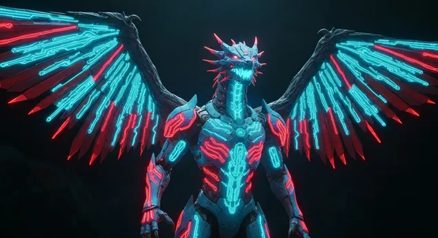 דרקון ניאון קיברנטי - רקע שולחן עבודה של בית הדרקון 4K טפט