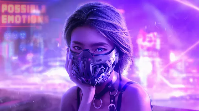 Cyberpunk 2077 cô gái xinh đẹp với đôi mắt xanh và đen tải xuống