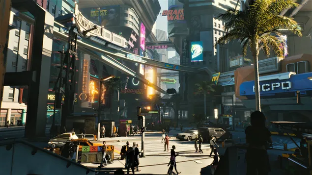 Cyberpunk 2077 - futuristische Stadt herunterladen